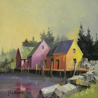 Huddled Huts oil on canvas by Paul Stone artist